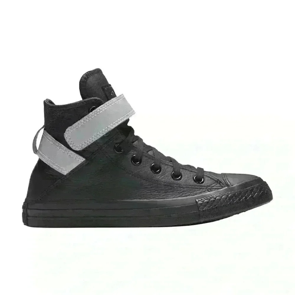 Black All Star High Top Leather Sneakers With Reflective Band